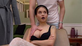 Busty Applicant Pleasant Exam: Stretches Gaping Pussy With Trainer Big Cock  POV