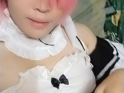 femboy ram casual masturbation with demon cock