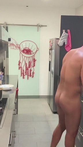 Nude Italian Chef Cooking Spaghetti