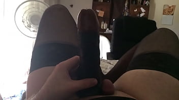 Tiny white clit vs huge black dildo size comparison