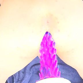 Sloppy and loud first ride on a new spiked dildo!