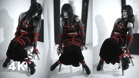 Vesper: Goth girl chairtied and struggling escape attempt - 4K