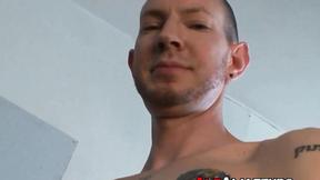 ”Inked amateur shows off his sexy ass & throbbing dick”