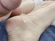 big dick cumshot, white socks and bare foot