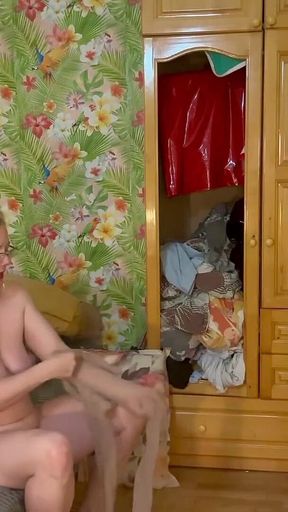 Peeker Lingerie Try on, Workout in Pantyhose and Multiple Squirt on Pantyhose JOI