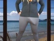 Huge cock shemale does yoga in beach house