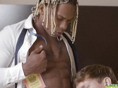 Ethan Chase and Adrian Hart get turned on by the sight of their huge cocks and gagging on their own load