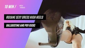 Roxane sexy dress high heels ballbusting and POV kick