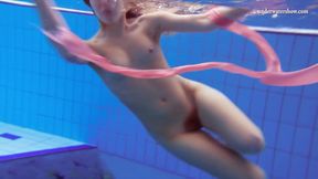 Katka Matrosova swimming naked alone in the pool