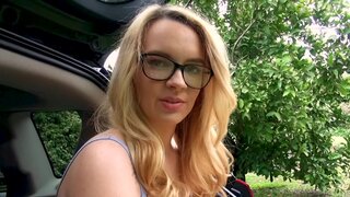Teen bookworm pays stranger letting him drill tight cunt outdoors