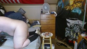 Chubby Cross Dresser Strips Naked to Ride Dildo in Her Fat Ass