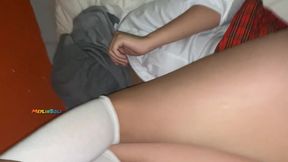 College Girl with Her Red Skirt Cut Short Screaming with Pleasure While Her Teacher Fucks Her