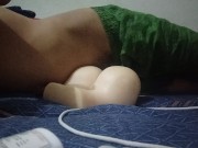 Doing phone sex and humping my fake pussy till I cummed hard.