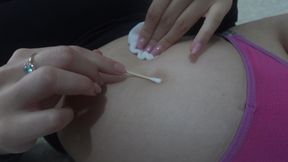 Latina Stepsister Cleaning Belly Button with a Cotton Swab and Then After Cleaning It She Starts Playing with Her Belly
