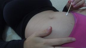 Latina Stepsister Cleaning Belly Button with a Cotton Swab and Then After Cleaning It She Starts Playing with Her Belly