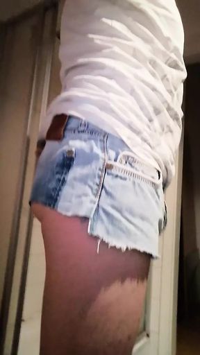 In the bathroom, shorts, sissy underwear