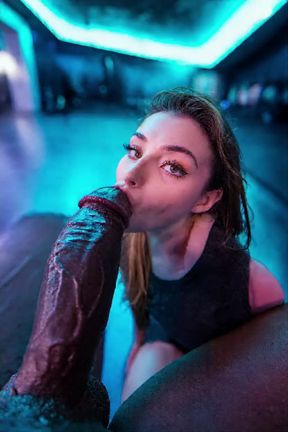 gagged, sucking cock, a woman performing oral sex on, video created by AI