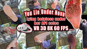 VR 3D 8k - You Lie Helpless Under the Soles of the Ultimate Goddess Nova – Nike Air 1 Crushing, Shoe Cleaning Mat, Sweaty Fishnet Socks Sniffing, Stinky Damp Feet Licking, Intense Foot Smelling & Cleaning POV in VR 8K