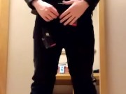 Trying on New Leather Jacket with Cum