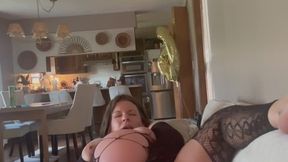 “Pregnant” slut stuffs all of her holes