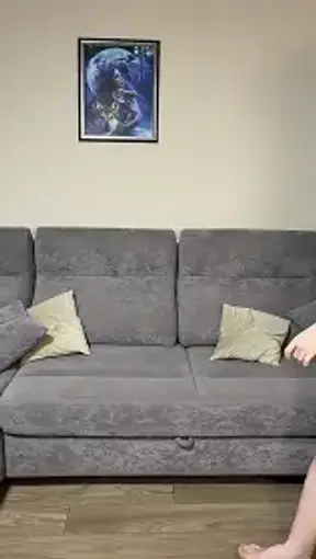 Curvy Blonde with Natural Tits Fingers Herself on the Couch