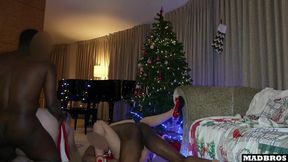 Two Beautiful Christmas Stepmothers Blonde Fucked in Anal Under the Tree and DP on a Piano!