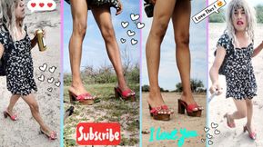 Layboy Femboy in Mini Dress and Heels Walking in Very Hot Public