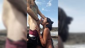 Skinny teen blew a stranger on the beach and got covered in cum POV