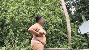 Chubby Girl in White Skirts and Pink to Getting Completely Naked and Walking Nude Outdoor