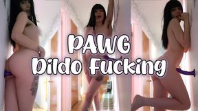 PAWG Dildo Fucking - Lunasha masturbates standing up thanks to her suction-cup sex toy, humping and riding it making her sexy big ass bounce on the wall