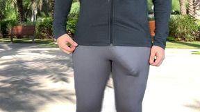 Monster Cock Shemale Outdoor in Tight Pants