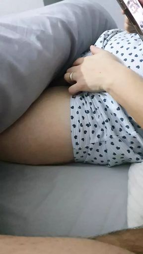 Step mom without panties in bed with naked step son and his cock