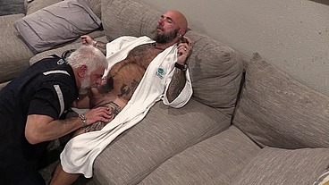 Jason Collins BJ while smoking a cigar in my robe with Jim Love!