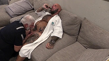 Jason Collins BJ while smoking a cigar in my robe with Jim Love!