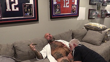 Jason Collins BJ while smoking a cigar in my robe with Jim Love!