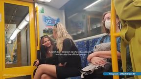 Two beautiful friends react to a surprise bulge flash