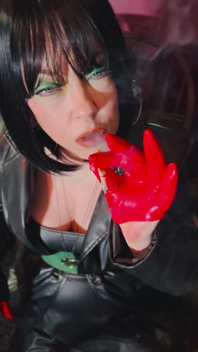 Miss Tina Snua In Leather coat &amp; Gloves Sparks Up A cigarette Then Smokes For You Leather Lovers!