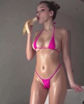 Hot amateur babe in tiny micro bikini shows off her tits