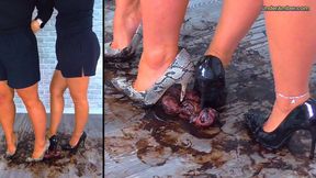 205 Split Cam - Goddess Amber & Miss Lucy - Busting Your Face & Balls Until You Cum Under Our Muddy Stilettos - Trample Trampling CBT Ballbusting Shoejob