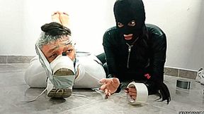 She Left The Silly Wannabe Hero Powerless And Humiliated In Tape Bondage! (low res mp4)