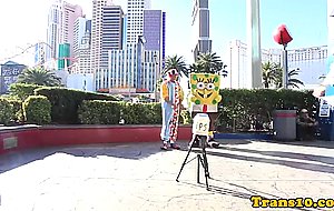 Purplehaired tranny riding on clowns dong