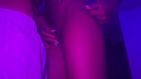 Hot petite Ebony teen creamy pussy getting  blacked by bbc cock couldn't resist fiddling clit when she came out the shower  POV