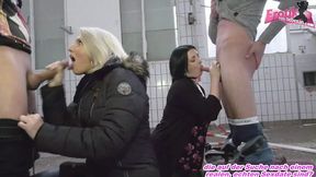 German amateur foursome shares cock in public groupsex