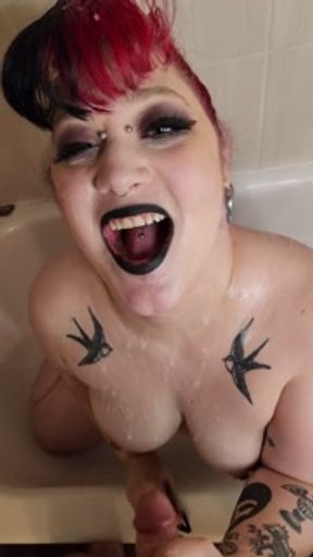 Goth toilet whore slut massive piss load drinking &amp; cum dumped