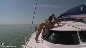 Hot lesbian babes Debbie White and Sinead gets horny on a yacht