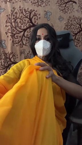 Crossdresser Jerking off in Saree