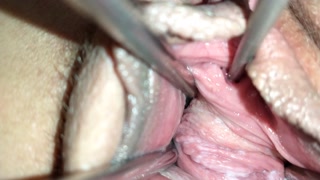 Pussy spreader 👀 fucking peehole with chopsticks