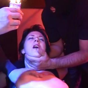 Tied German whore gangbanged in dark place