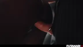 Curvy Black Beauty Takes Two Hard Dicks Simultaneously with Hot Futanari Action