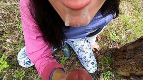 4K Public Blowjob In The Woods - My stepsister's Best Friend Sucks Meat & Eat Cum
